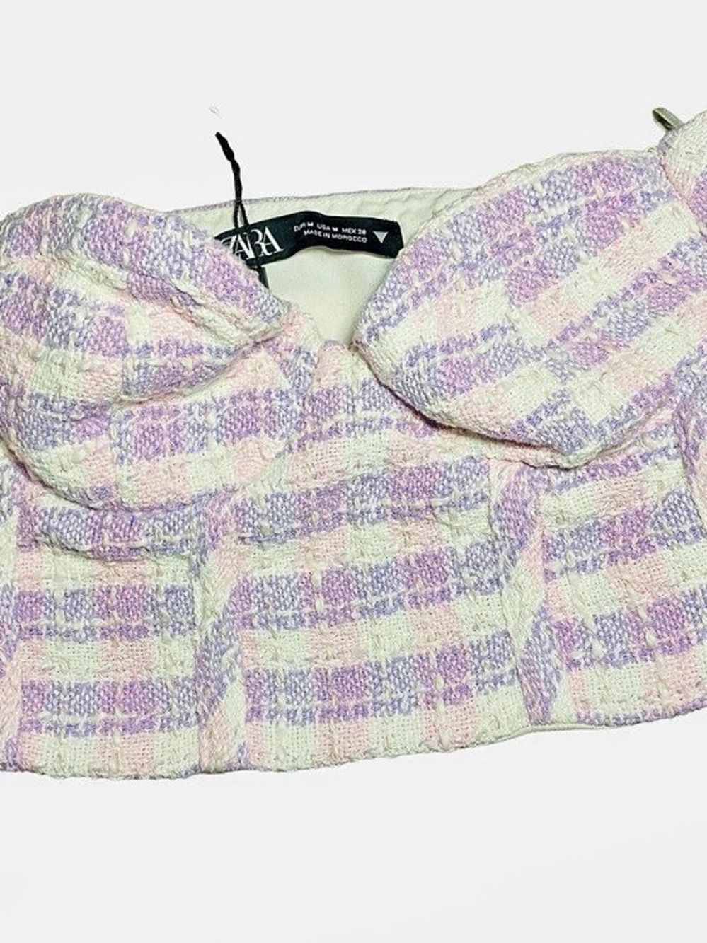 Zara Plaid Tweed Bustier Corset Top Purple & Cream Size Medium